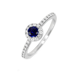 Runder Saphir Halo Ring 2,50 Karat funkelnder Diamantschmuck