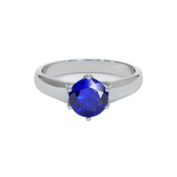 Runder Solitärring Sri Lanka Saphir 2 Karat Weißgold 14K
