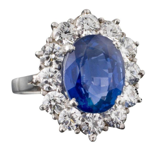 Runder und ovaler Ceylon Saphir 6 Karat Diamantring Weißgold 14K
