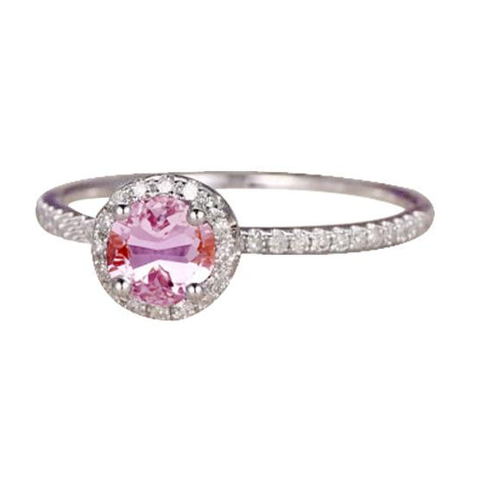 Rundschliff 10.75 Karat Rosa Kunzit mit Diamanten Ring Weißgold 14K