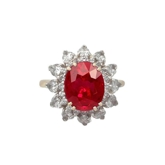 Rundschliff 4,50 ct Rubin und Diamanten Ring Krappenset Gold Gelb 14K - harrychadent.ch