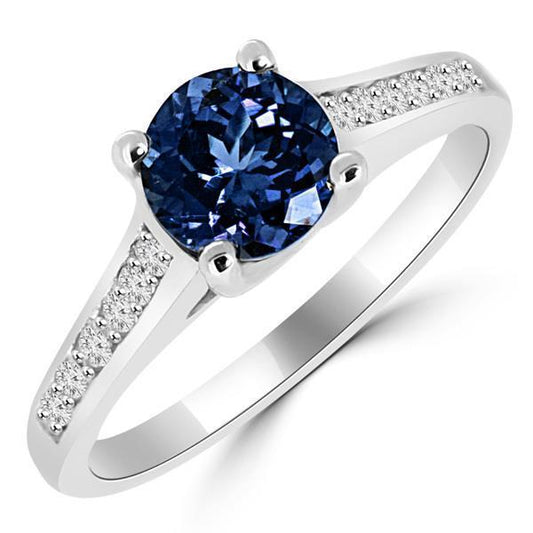 Rundschliff Ceylon Saphir Diamant Ring 2,80 Karat Weißgold 14K - harrychadent.ch