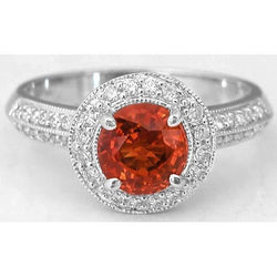 Rundschliff Roter Saphir Diamant Ring Weißgold Schmuck 1,5 Karat