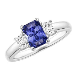 Saphir-Edelstein-Schmuck 3-Stein-Trapez-Diamant-Ring 2,50 Karat
