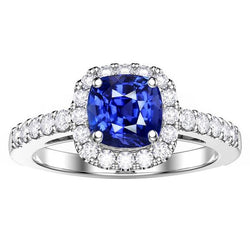 Saphir Halo Verlobungsring 3.50 Karat Kissen & runde Diamanten