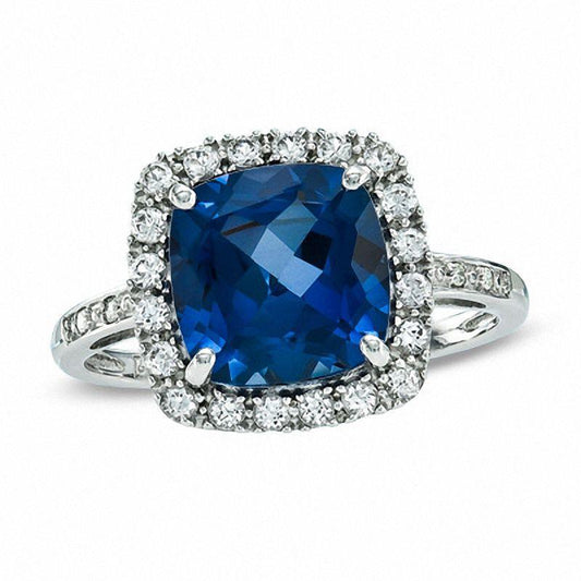 Saphir im Kissenschliff mit Diamant-Ehering 3 ct. Weißgold 14K - harrychadent.ch