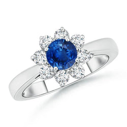Saphir und Diamanten Rundschliff 2,45 ct Ehering Weißgold 14K