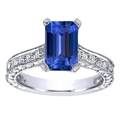 Saphir-Verlobungsring mit Prinzessinnen-Diamant-Akzenten 3,50 Karat