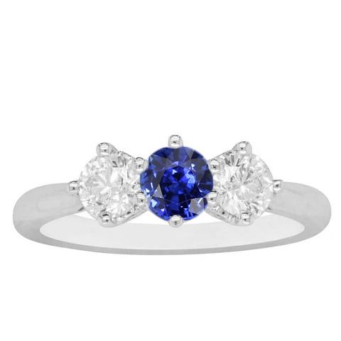 Saphirring mit drei Steinen runder Diamant 2,50 Karat Weißgold 14K - harrychadent.ch