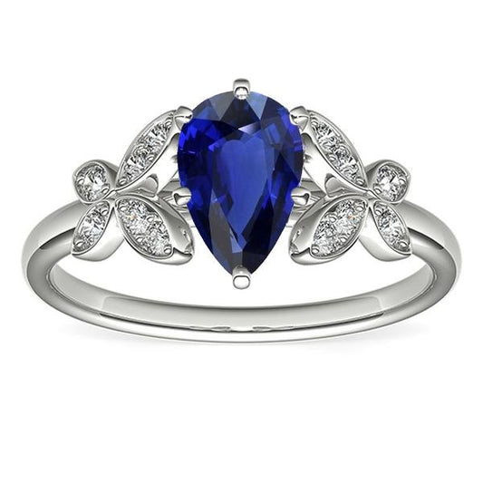 Schmetterlings-Diamant-Verlobungsring Birne Ceylon Saphir 3 Karat - harrychadent.ch