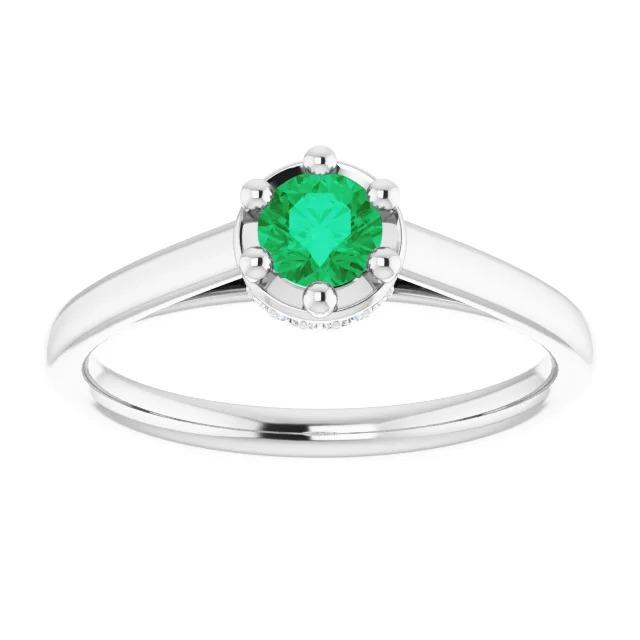 Sechs Zinken runder grüner Smaragd-Diamant-Ring 1,25 Karat Weißgold 14K - harrychadent.ch