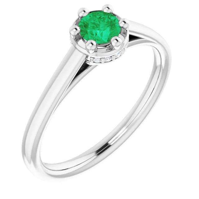 Sechs Zinken runder grüner Smaragd-Diamant-Ring 1,25 Karat Weißgold 14K - harrychadent.ch