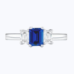 Smaragd 3 Stein Ring 2 Karat Blauer Saphir & Diamant Schmuck Gold 14K