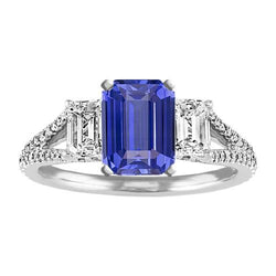 Smaragd 3 Stein Saphir Ring mit Akzenten geteilter Schaft 3,50 Karat