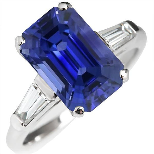 Smaragd 3 Steine Ring Srilankan Saphir 4,50 Karat Konische Baguettes - harrychadent.ch