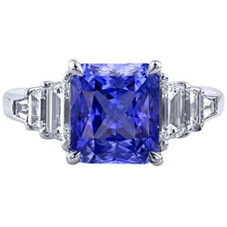 Smaragd & Baguette Diamant Blauer Saphir Jubiläumsring Neu 4 Karat