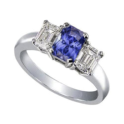 Smaragd Diamant 3 Stein Ring 2 Karat Blauer Saphir Radiant Cut Gold
