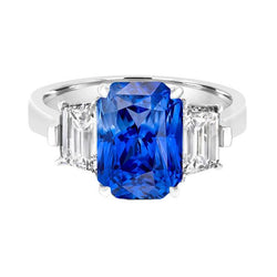 Smaragd Diamant Jubiläumsring 3 Karat Hellblauer Saphir 3 Stein