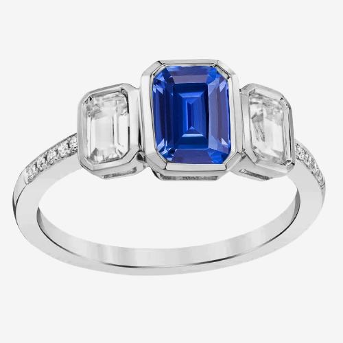 Smaragd Diamant Lünette Set Blauer Saphir Ring 3 Steine Stil 2,50 Karat - harrychadent.ch