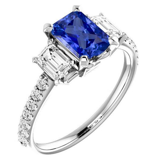 Smaragd Diamant Radiant Blue Saphir Ring 3 Karat Weißgold 14K - harrychadent.ch