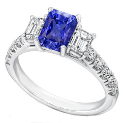 Smaragd Diamant Radiant Ceylon Saphir Ring mit Akzenten 3 Karat