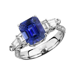 Smaragd Diamant Ring Vintage-Stil Saphir Baguette Seiten 3,50 Karat