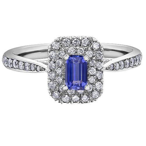 Smaragd Doppel Halo Blue Saphir Ring Konischer Schaft 3 Karat - harrychadent.ch