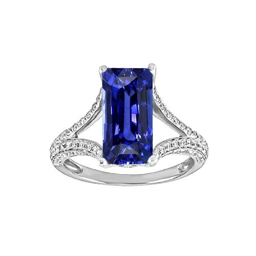 Strahlender Edelstein Blauer Saphir Ring 4,50 Karat Weißgold Split Shank - harrychadent.ch