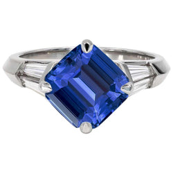 Smaragd-Edelstein-Ring Ceylon-Saphir 6 Karat konischer Baguette-Diamant