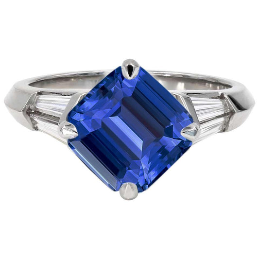 Smaragd-Edelstein-Ring Ceylon-Saphir 6 Karat konischer Baguette-Diamant - harrychadent.ch