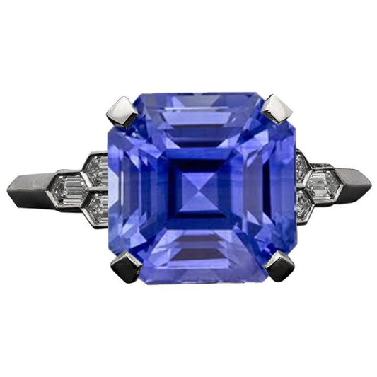Smaragd-Edelstein-Saphir-Ring 6,50 Karat konische Baguette-Akzente - harrychadent.ch