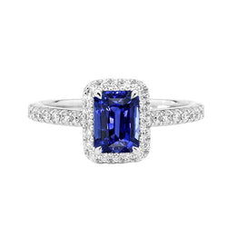 Smaragd Halo Jubiläumsring Ceylon Saphir & Diamanten 3 Karat