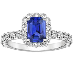 Smaragd Halo Ring Sri Lankan Saphir & Diamant 4,25 Karat