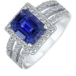 Smaragd Halo Srilanka Saphir Ring Dreifachschaft Diamanten 5,50 Karat