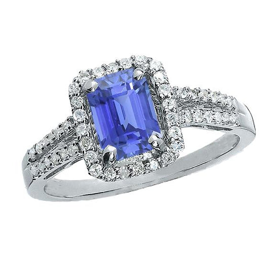 Smaragd Halo Verlobungsring Blauer Saphir 4 Karat Doppelschaft - harrychadent.ch
