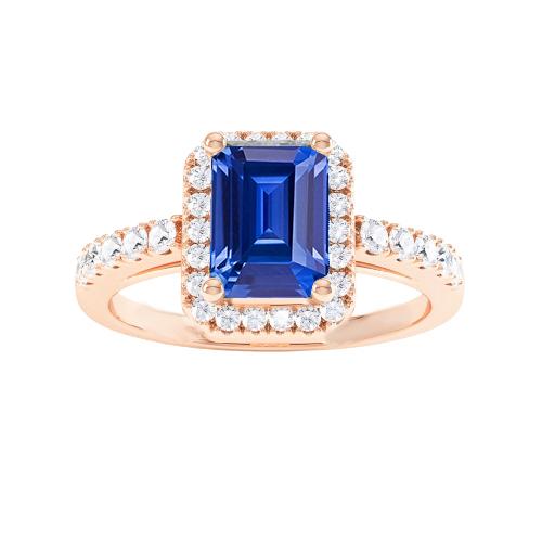 Smaragd & runder Diamant Halo Ring Blauer Saphir 3.50 Karat Roségold - harrychadent.ch