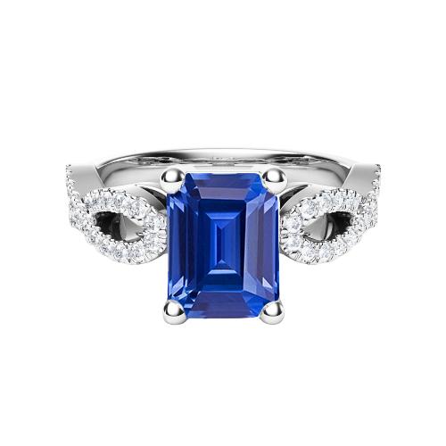 Smaragd & Runder Diamant Ring Infinity Style Ceylon Saphir 3 Karat - harrychadent.ch