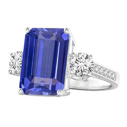 Smaragd Saphir 3 Stein Ehering 5 Karat Runde Diamanten Schmuck