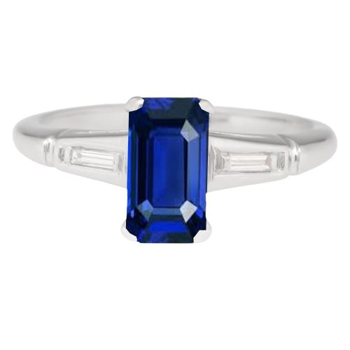 Smaragd Saphir Drei Stein Ring Kleine Baguette Diamanten 2,75 Karat - harrychadent.ch