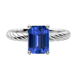 Smaragd Solitaire Blauer Saphir Ring Gold Twisted Rope Style 2 Karat