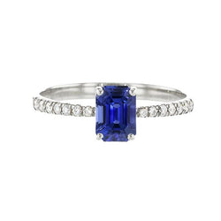 Smaragd Solitaire Blauer Saphir Ring & Pave Set Diamanten 2,50 Karat