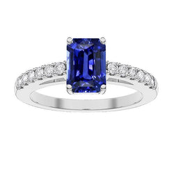 Smaragd Solitaire mit Diamantakzenten Ring Blauer Saphir 3.50 Karat