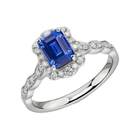 Smaragd-Solitär-Saphir-Ring mit Akzenten im Blumenstil 3 Karat - harrychadent.ch