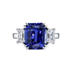 Smaragd Three Stone Blue Saphir Ring 3,50 Karat Damenschmuck