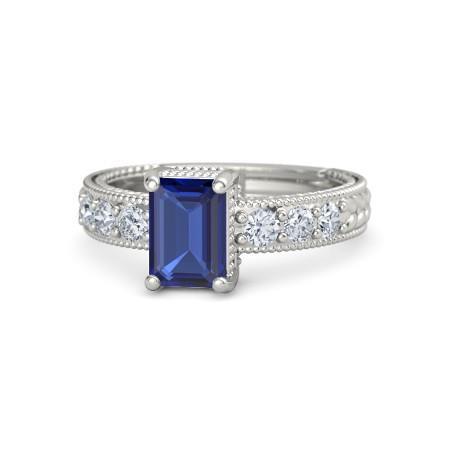 Smaragd und Rundschliff 2.10 ct Sri Lanka Saphir Diamanten Ring Gold