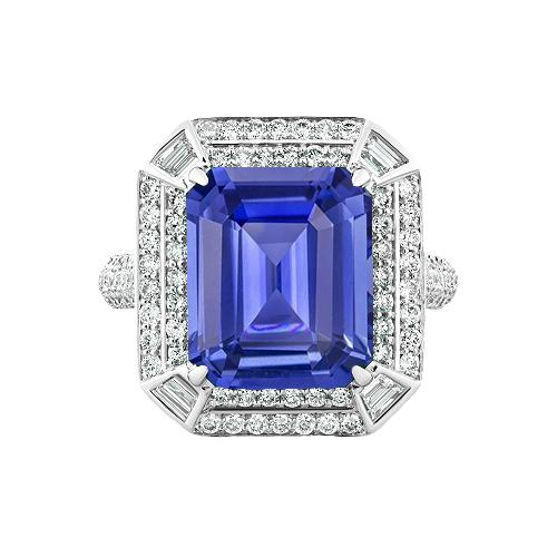 Smaragdförmiger Diamant-blauer Saphirring 4,50 Karat Pave Set Akzente - harrychadent.ch