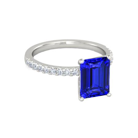 Smaragdschliff und Rundschliff 2.70 ct Ceylon Saphir Diamanten Ring Gold