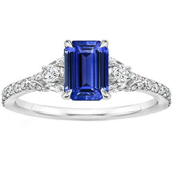 Solitaire Akzente Ring 3 Steine Blauer Saphir & Diamant 4,50 Karat