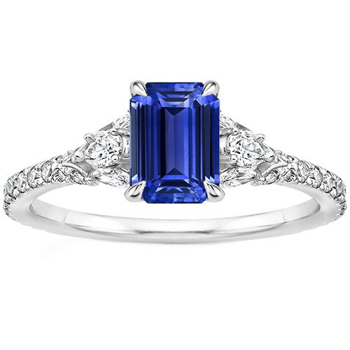 Solitaire Akzente Ring 3 Steine Blauer Saphir & Diamant 4,50 Karat - harrychadent.ch