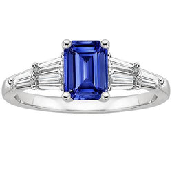Solitaire Akzente Ring Baguette & Smaragd Ceylon Saphir 4 Karat